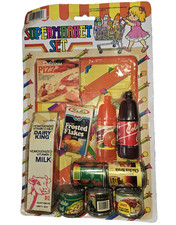 Vintage Supermarket Set 1980s Mini Play Food NOS Missing Name Tag Pizza