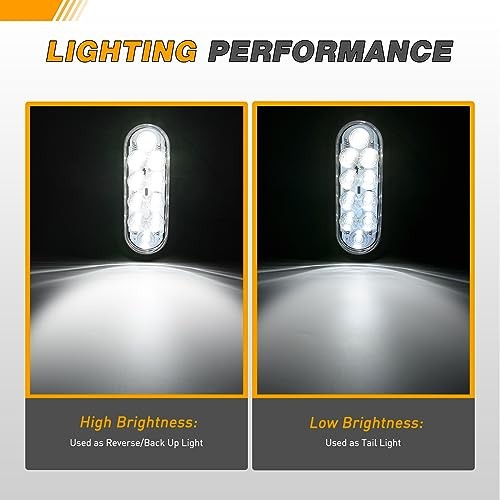White Rear Light 6Inch Oval Trailer Tail Light 10LED White Reverse Lights for Truck RV ...
