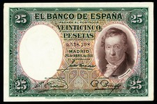 E713 SPAIN BANKNOTE 25 PESETAS 1931 VICENTE LOPEZ Sin Serie Pick 81. EBC.