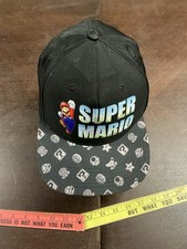NINTENDO SUPER MARIO Hat Cap Youth Kids OSFM Snap Back Black Spell Out Graphics