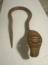 33 Inch Vintage Mid Century Handmade Painted Wooden Articulated Cobra Snake Toy
