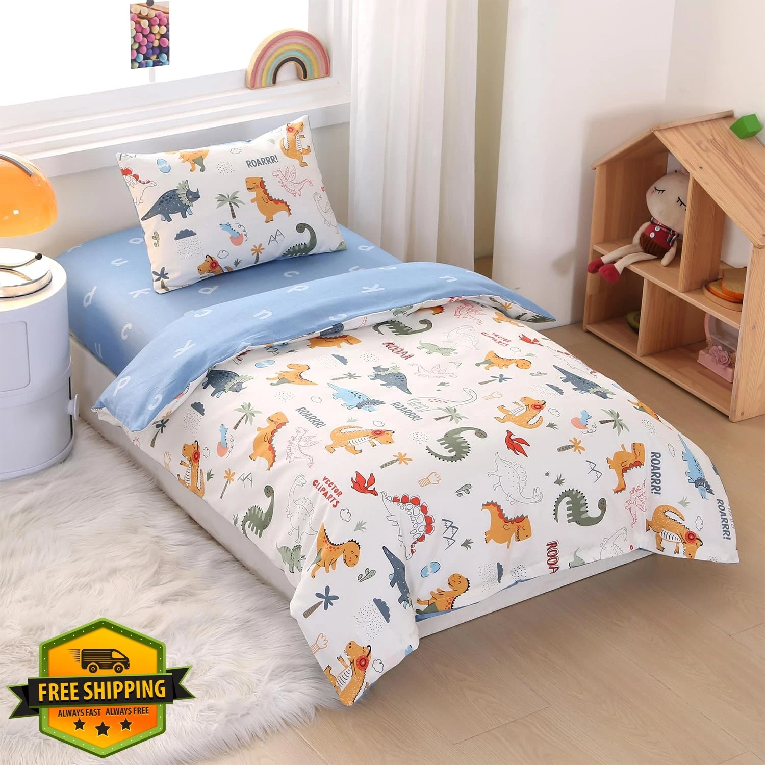 ZZRSSSLC Dinosaur Crib Bedding Set 3 Pieces
