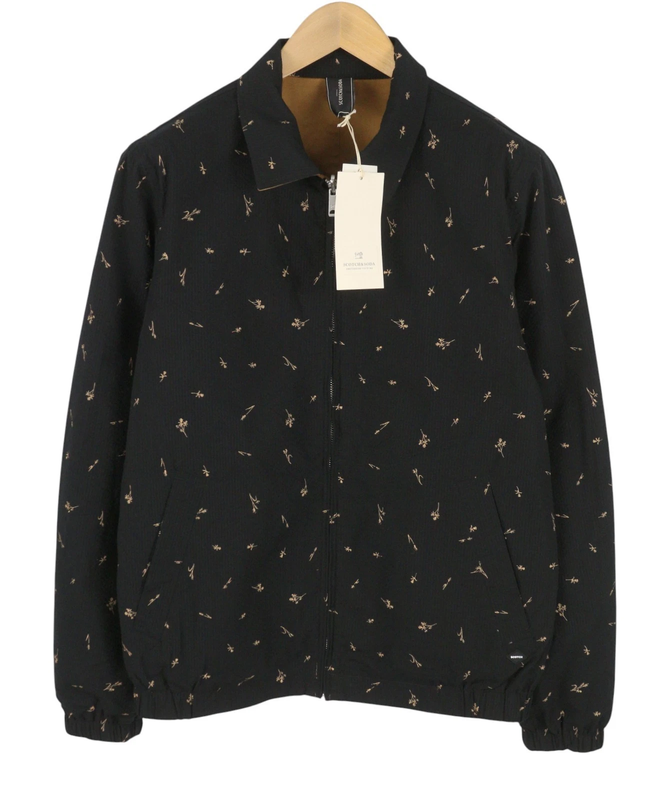 SCOTCH & SODA Men Jacket M Black Reversible Patterned Lightweight Full Zip DDP image 2