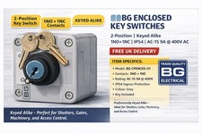 BG CPENCKS‑01 Enclosed Key Switch 2‑Position Keyed Alike 1NO+1NC IP54 AC‑15