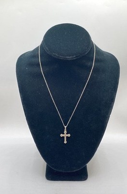 IBB 925 Sterling Silver Diamond Melee Cross Pendant Necklace 18'' Chain