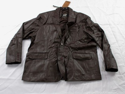 Jild Men's Invisible Stitching Casual Leather Blazer AR8 Brown Size 3XL