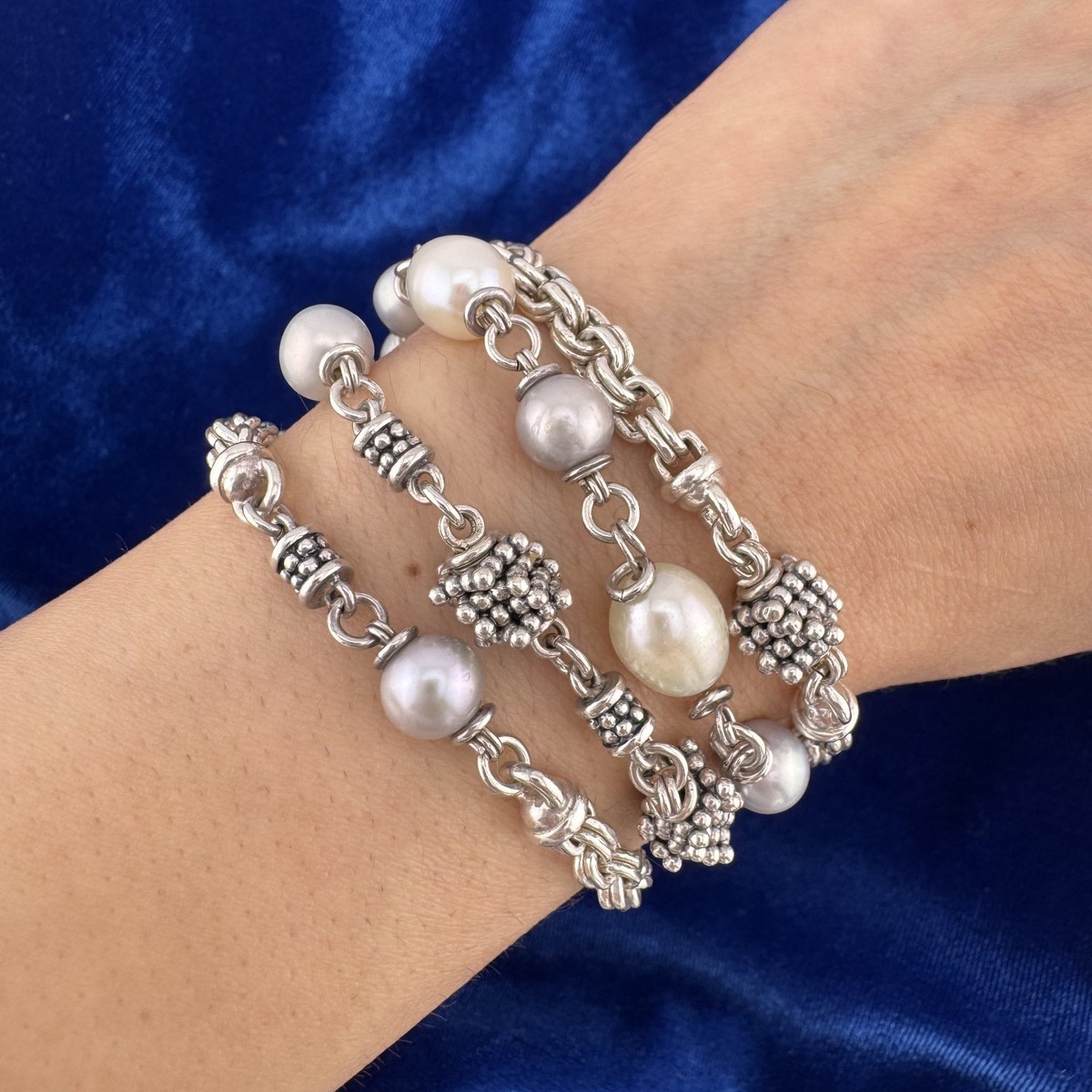 Vintage Michael Dawkins Sterling Silver Multi Strand Pearl