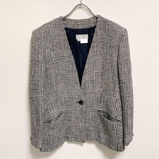 GUCCI Tweed No collar Jacket 42 Black X Cream Width 18.89" Length 23.62" Auth