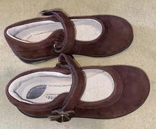 NWOBStride Rite Girls Brown Leather/Suede Mary Jane Shoes Hook & Loop Sz  11.5
