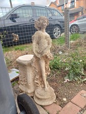 Beautiful garden statue lady with flower dress pedestal vintage classical maiden