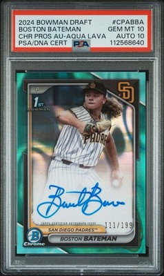 Topps 2024 Bowman Draft Boston Bateman RC Auto Aqua Lava /199 PSA 10 #CPA-BBA