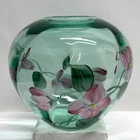 VTG 1990s Fenton Art Glass Sea Mist Green HP Vining Garden Vase Signed Stickers