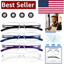 Comfortable Rimless Reading Glasses - Pack of 4 with Blue Light Blocker, 1.5X