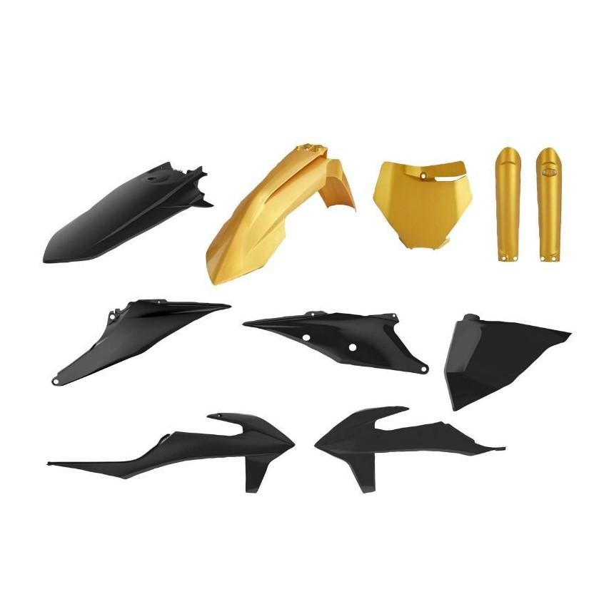 Kit plastique Polisport 10 pièces carénage moto flexible noir or pour KTM