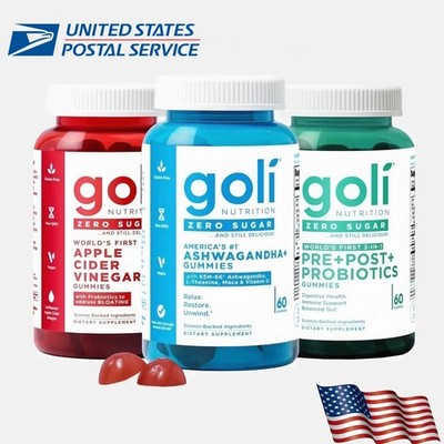 3 Bottles Goli Zero Sugar Best Seller Trio Set Gummies, 60 Counts Per Bottle