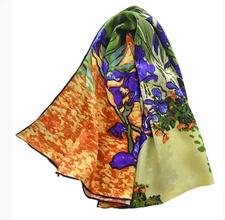 100% Silk mulberry Scarf Women neckerchief Shawl Wrap floral green yellow MY122