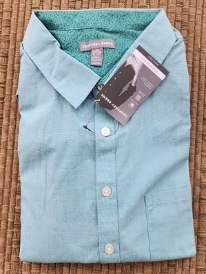 Geoffrey Beene Button Up Shirt  2XL Short Sleeve Pocket Shorter Length 19-19.5