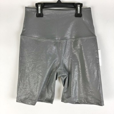 Beyond Yoga Womens Twinkle High Waist Biker Shorts Small Grey Metallic NWT