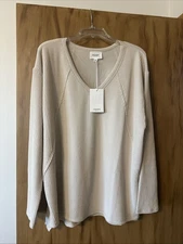 Andree by Unit Raised Rib Oatmeal V-Neck  Exposed Seam Tunic/Top Size L NWT