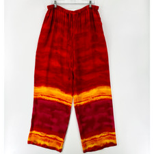 Diane Lemon Collection Pants Women's Medium 100% Silk Red Retro Sunset Hawaiian