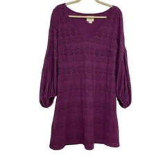 Anthropologie Maeve Purple Lace Bishop Sleeve Shift Dress Womens M Crochet Fall