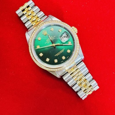 36mm Rolex Datejust with Green Diamond Dial and Bezel 1996