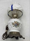 Vintage Multicolor Floral Milk Glass Electric Table Light Hurricane Lamp