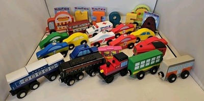 Wooden Train Car Letter Lot Of 26 Vehicles Race Car Ambulance Melissa & Doug Etc
