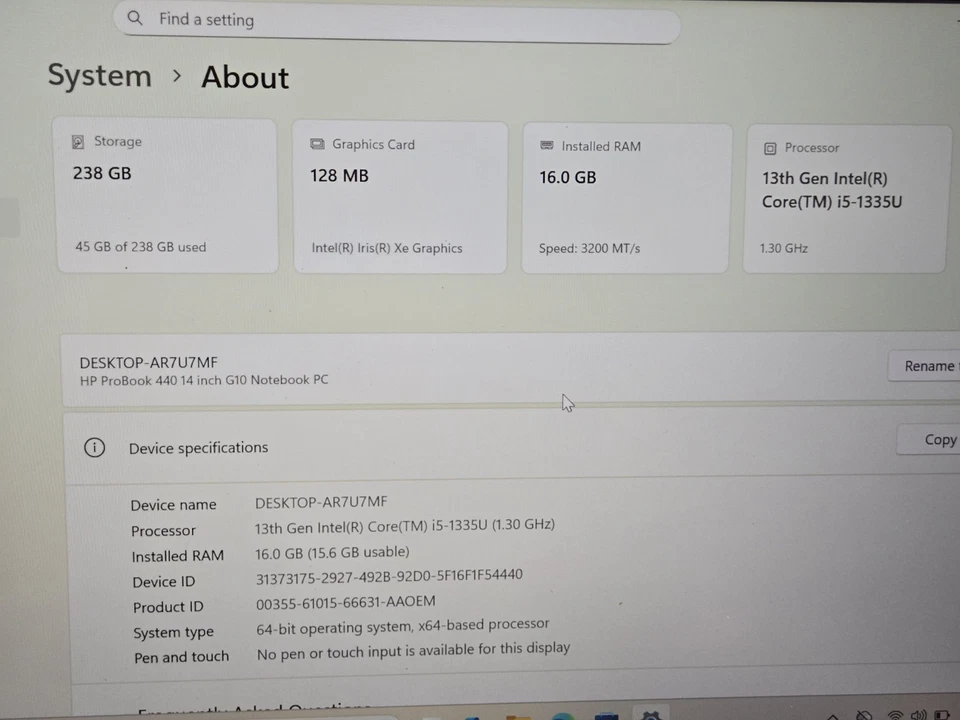 Portátil HP ProBook 440 G10 14" i5-1335U 16GB 256GB SSD Iris Xe Win11 con cargador Foto 4 de 4