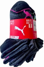 Puma SuperLite Low Cut 6 Pair Socks Black MltClr Girl Shoe Sz S 4-8.5 Sock 5-6.5