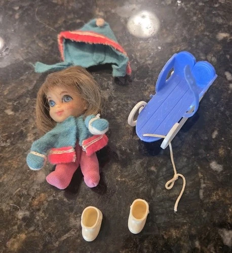 Vintage 1960S Mattel Liddle Kiddles FREEZY SLIDDLE Doll Outfit Hat Cap Sled READ