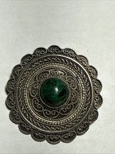 Israel Eilat Stone Pendant Pin Handmade Vintage Big Stone Sterling Signed