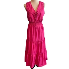 Steve Madden Pink Tiered Maxi Dress Medium Sundress Resortwear Vacation Summer