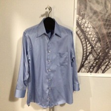 Geoffrey Beene Blue Sateen Cotton Polyester Wrinkle Free Dress Shirt 16 1/2