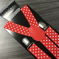 Red w/ White Polka Dots Suspender for Adults Men Women Teens Wedding  USA 