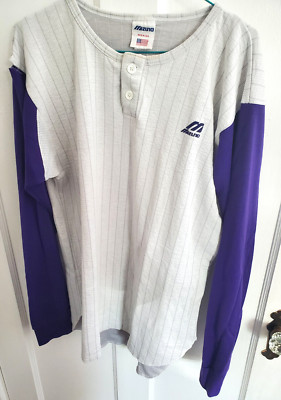 Vintage 1980s Mizuno Purple Crewneck Baseball Shirt - Large - Authentic Sport
