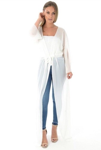 LADIES LONG CHIFFON SHEER MESH BELTED 