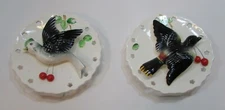 Two Vintage 1950's Lipper Mann Hand Painted Porcelain Bird Berry Wall Pockets