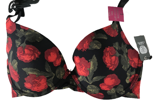 2PK VINCE CAMUTO Padded Bras Black Red Floral Gold Signature NWT