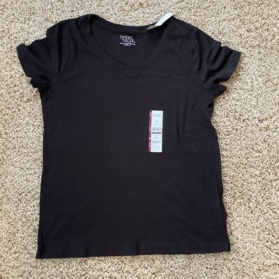 Time Tru (Walmart) V-Neck T-Shirt, Women's S(4-6) NWT, Black - Main Image