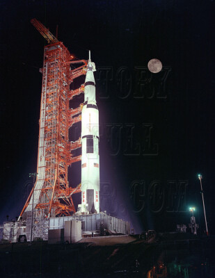 Apollo 17 Pre-Launch with Moon Tower Launch pad Night photo - GPN-2000-000636
