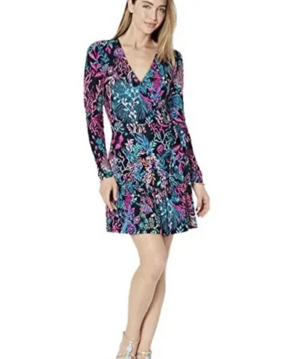 NWT Lilly Pulitzer Misha Sleeved Romper Onyx Twilight Coral XXS $178