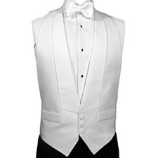 Men's Open Back White Pique Vest and Pre Tied Bow Tie