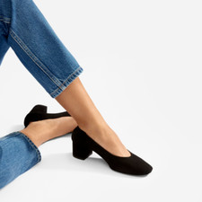 Everlane Women's The Italian Leather Day Heel Black Suede Size 6