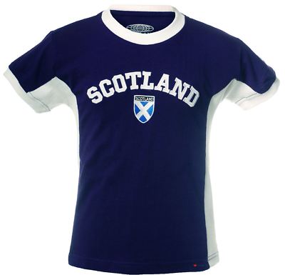 Kinder Rundhals T-Shirt Schottland Aufschrift Nr. 9 Marine Größe 9 10 Jahre