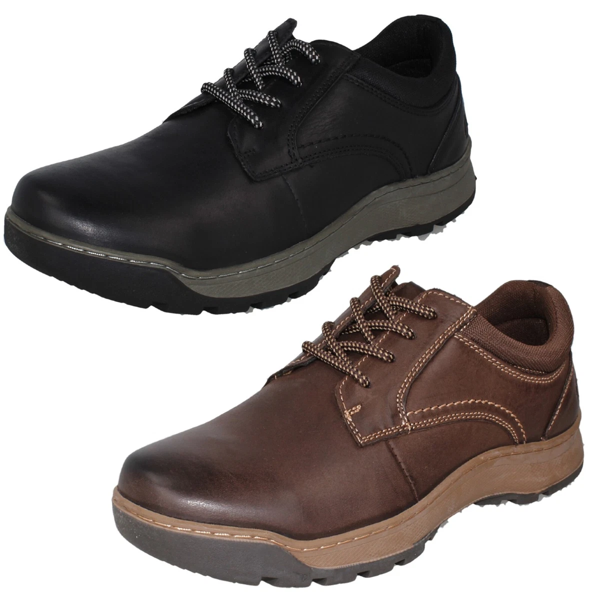 Herren Hush Puppies Freizeit Schwarz Braunes Leder Schuhe Olson Schn rer Gr e