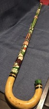 Hand Craved Painted Wooden Mexican Aztec Walking Cane Stick