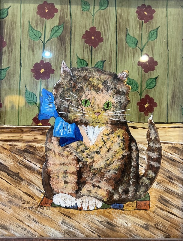 Fabulous Vintage Adorable Hand-painted Folk Art Primitive Kitten Painting