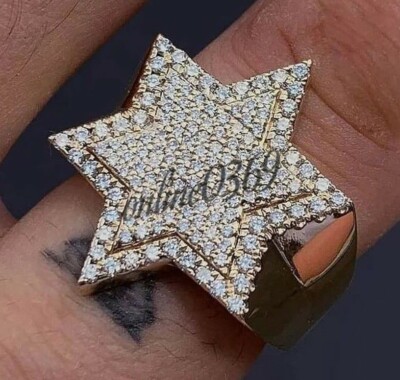 Men's Natural Diamond Star Statement pinky Engagement Ring Silver Rapper  jewelry