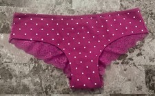 NWT VICTORIA'S SECRET PINK M FUSCHIA POLKA DOT LACE RARE VINTAGE HIPSTER PANTIES